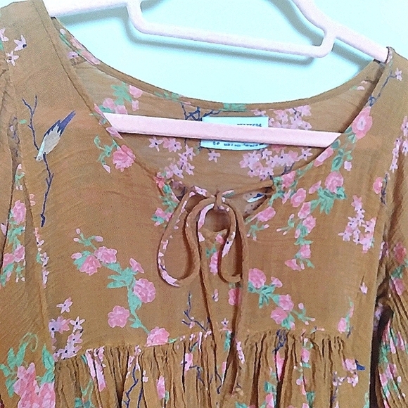 Urban Outfitters Burnt Orange Lace Up Floral Peplum Hem Puff Sleeve Blouse Small - Picture 10 of 13